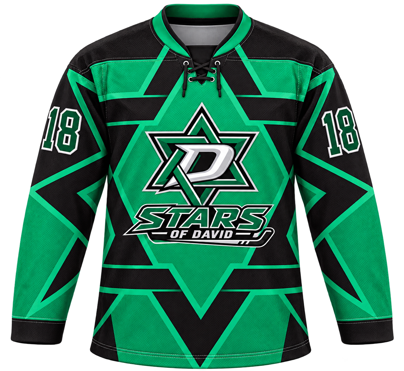 The green and black Stars of David hockey jersey